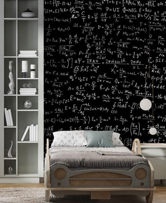 Math Formulas on Chalkboard Wallpaper, School Wallpaper, Tutorial Wallpaper, Black & White Wallpaper, Handwriting for Math Lovers Wallpaper