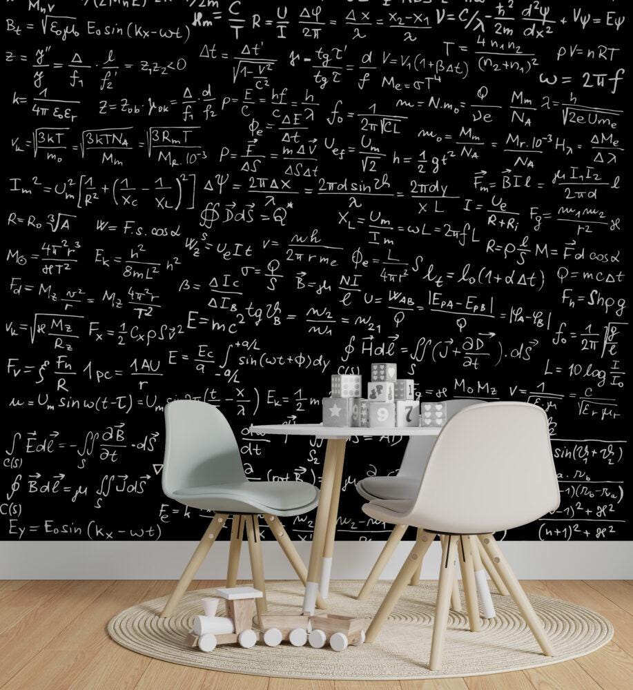 Math Formulas on Chalkboard Wallpaper, School Wallpaper, Tutorial Wallpaper, Black & White Wallpaper, Handwriting for Math Lovers Wallpaper