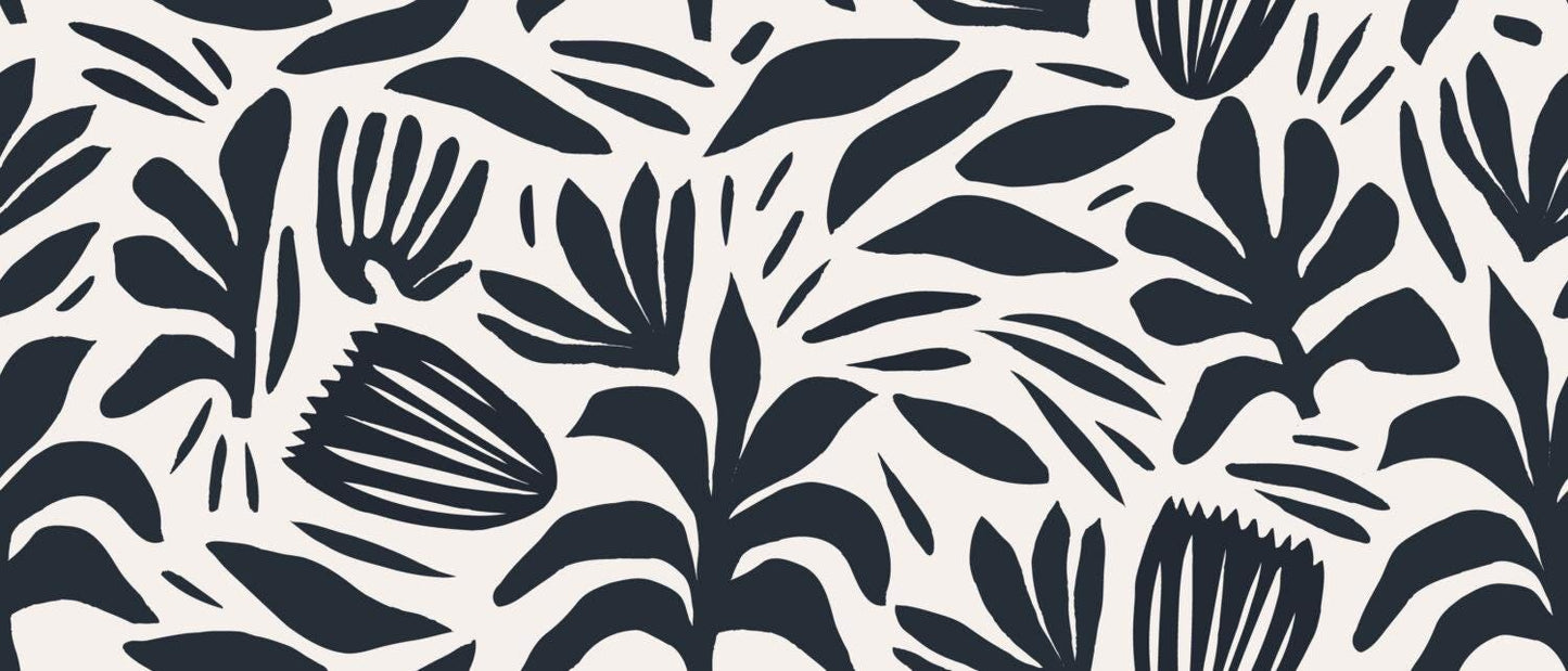 Black and White Abstract Flower Motifs Wallpaper, Dynamic Shaped Wallpaper, Special Design Asymmetrical patterned Mural, Bathroom Wallpaper