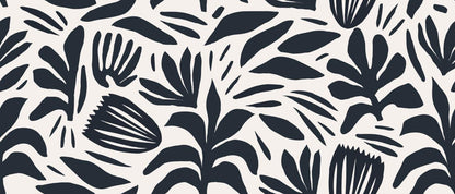 Black and White Abstract Flower Motifs Wallpaper, Dynamic Shaped Wallpaper, Special Design Asymmetrical patterned Mural, Bathroom Wallpaper