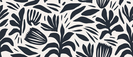 Black and White Abstract Flower Motifs Wallpaper, Dynamic Shaped Wallpaper, Special Design Asymmetrical patterned Mural, Bathroom Wallpaper