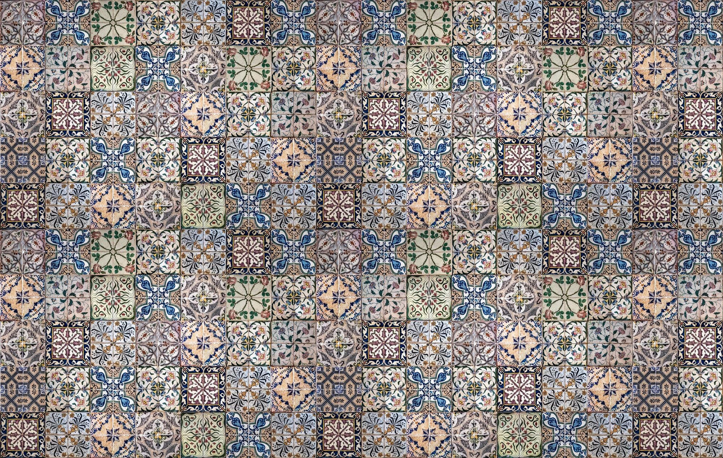 Turkish Bath Patterned Bathroom Wallpaper, Vintage Tile Look Wallpaper, Ceramic Look Mixed Pattern Wallpaper, Peel and Stick Wallpaper