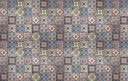Turkish Bath Patterned Bathroom Wallpaper, Vintage Tile Look Wallpaper, Ceramic Look Mixed Pattern Wallpaper, Peel and Stick Wallpaper