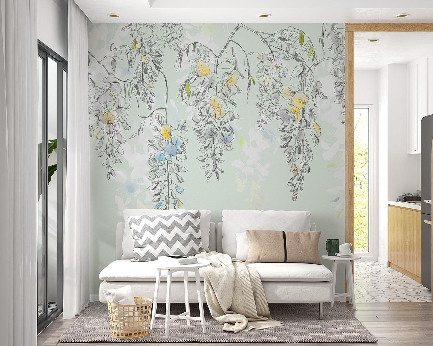 Hanging Vine Flowers Wallpaper, Floral Wallpaper, Colourful Romantic Wall Mural, Peel and Stick Wallpaper, Spring Themed Drawing Wallpaper