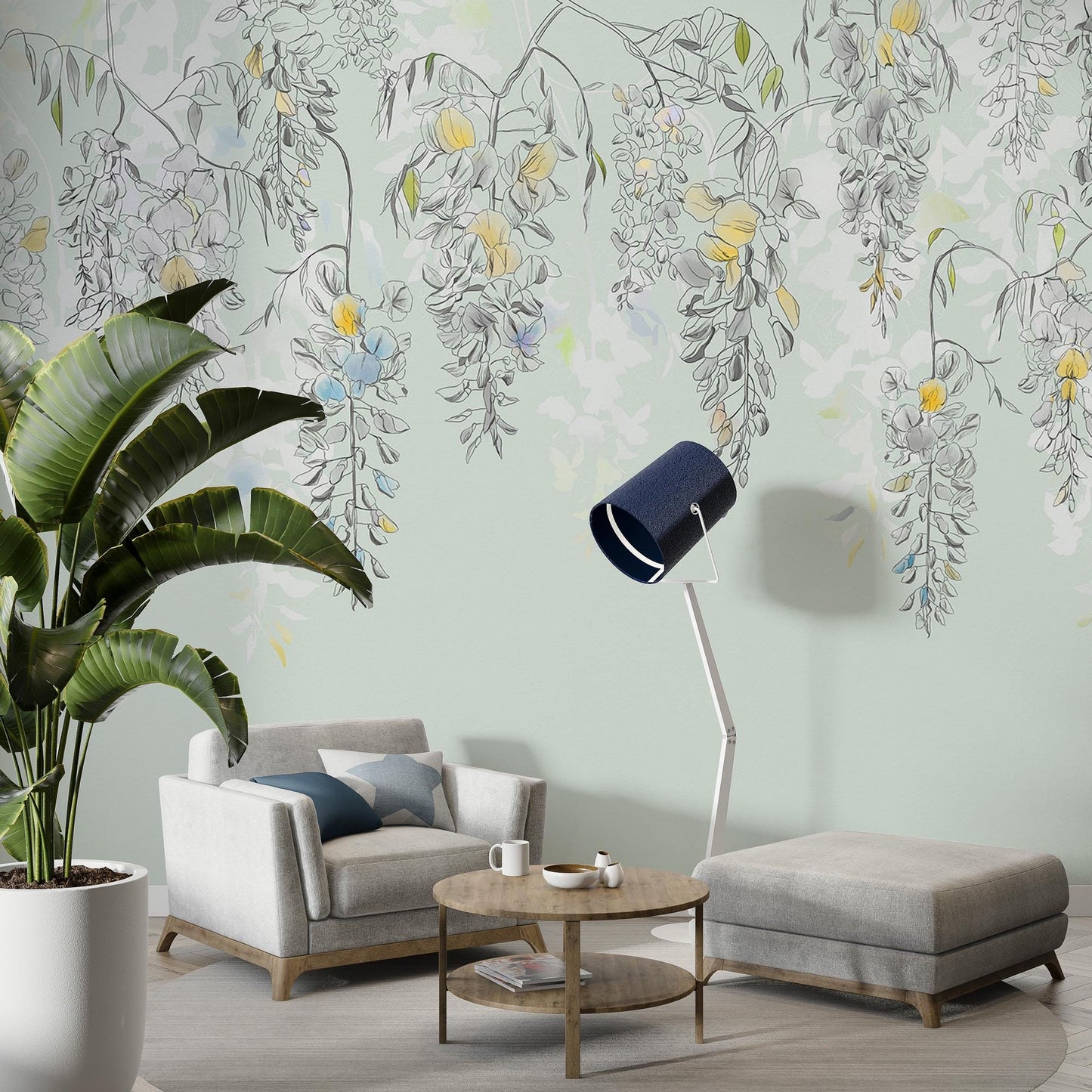 Hanging Vine Flowers Wallpaper, Floral Wallpaper, Colourful Romantic Wall Mural, Peel and Stick Wallpaper, Spring Themed Drawing Wallpaper