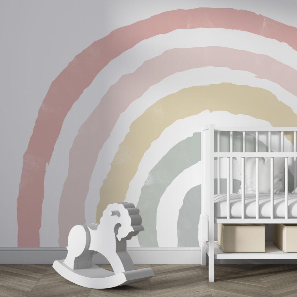 Rainbow Kids Wallpaper For Kidsroom in Light Shades, Soft Wallpaper Nursery, Child Wallpaper, Peel and Stick Wallpaper, Baby Girl Wallpaper