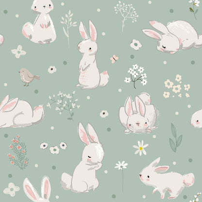 Cute Rabbits and Birds Kids Wallpaper, Cute Animals Wallpaper Nursery, Easter Child Wallpaper, Spring Kids Wallpaper, Baby Girl Wallpaper
