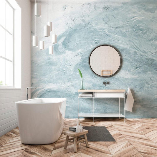 Aesthetic Wall Texture Blue Color Wallpaper, Boho Style Pattern Wallpaper, Water Waves Bathroom Wallpaper, Abstract Pattern Wallpaper