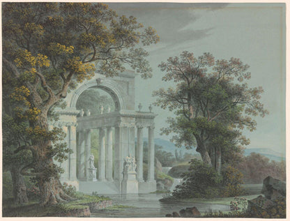Arched Marble Columns by the River Wallpaper, Bohemian Peel and Stick Wallpaper, Antique Wallpaper, Nostalgic Wallpaper, Drawwing Wallpaper