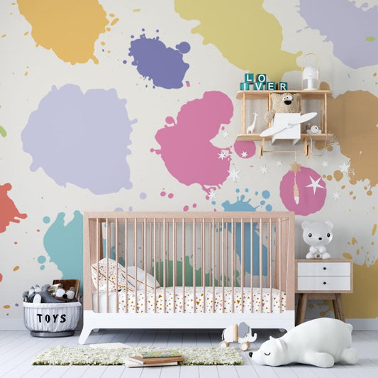 Colorful Brush Stroke Wallpaper, Fun Kids Mural, Illustration Wallpaper Nursery, Painting Art Child Wallpaper, Peel and Stick Baby Wallpaper