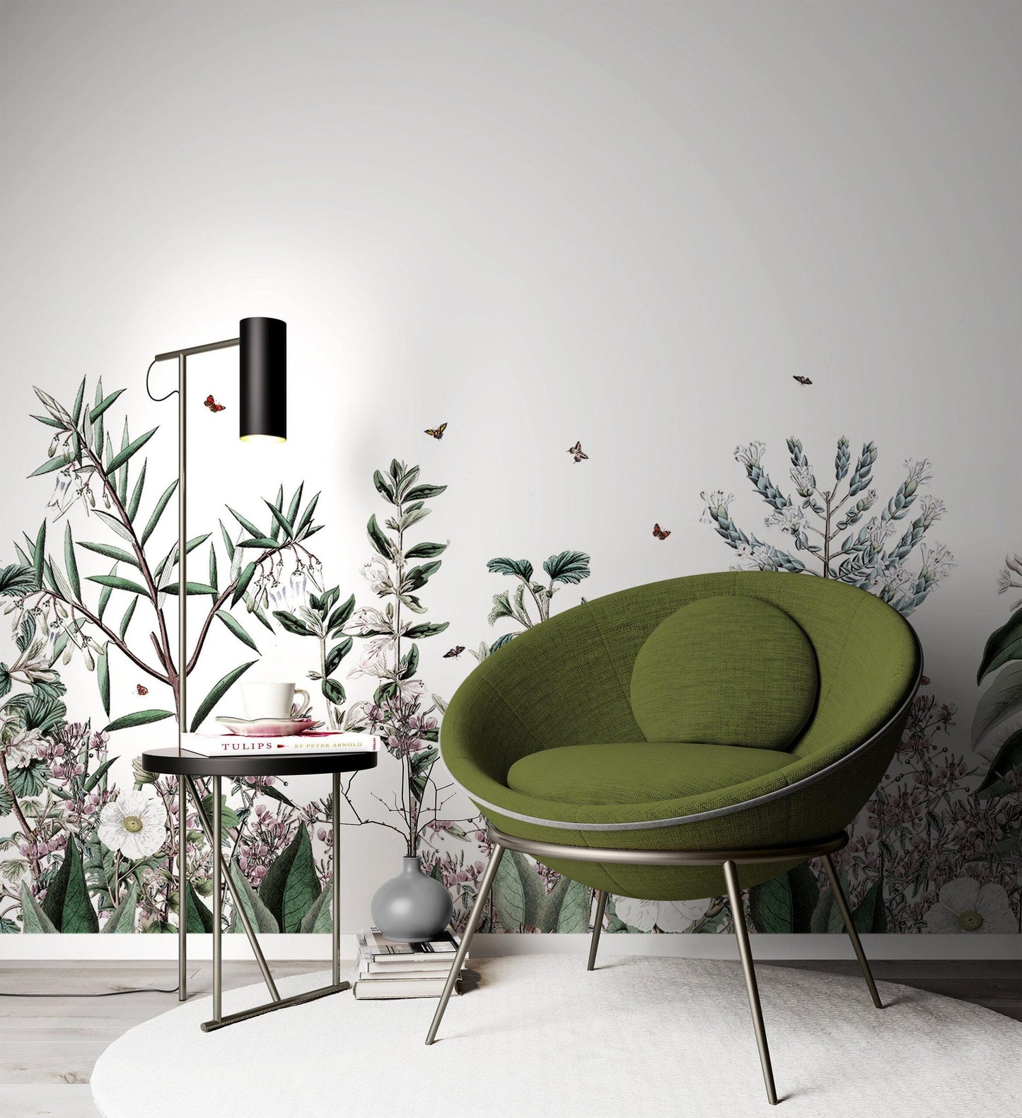 Botanical Garden Plants Flower Wallpaper, Illustration Wallpaper, Peel Stick Watercolor Wallpaper, Mini Flowers Wallpaper, Flowers Mural