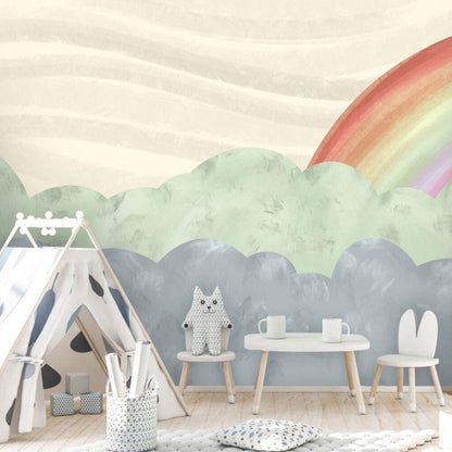 Rainbow and Cloud Pattern Wallpaper For Kidsroom, Watercolor Wallpaper Nursery, Childrens Wallpaper, Illustration Wallpaper, Baby Wallpaper