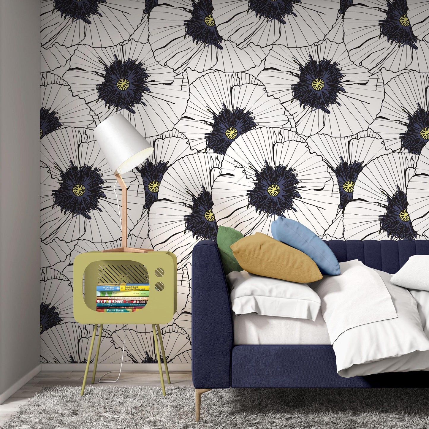 Vector Floral Wallpaper, Illustration Wallpaper, Peel Stick Watercolor Wallpaper, Violet Drawing Wallpaper, Flowers Wallpaper, Flowers Mural