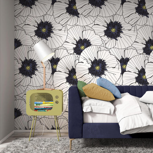 Vector Floral Wallpaper, Illustration Wallpaper, Peel Stick Watercolor Wallpaper, Violet Drawing Wallpaper, Flowers Wallpaper, Flowers Mural