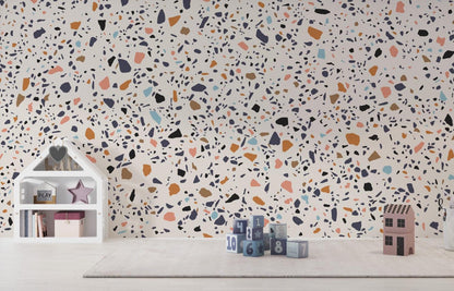 Small Colored Stone Patterns Kids Wallpaper on a White Background, Child Wallpaper, Bright Wallpaper Nursery, Colourful Baby Room Wallpaper