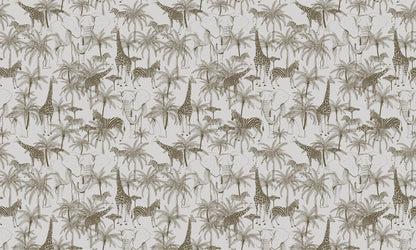 Minimalist Safari Kids Wallpaper, Elephant Giraffe Zebra Wallpaper, Jungle Animals Wallpaper Nursery, Baby Wallpaper, Beige Wallpaper