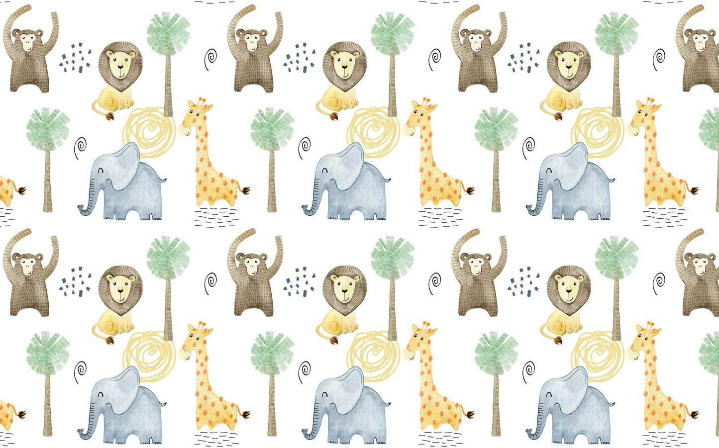 Minimalist Safari Animals Watercolor Wallpaper, Illustration Wallpaper Nursery, Art Child Wallpaper, Colorful Peel and Stick Baby Wallpaper