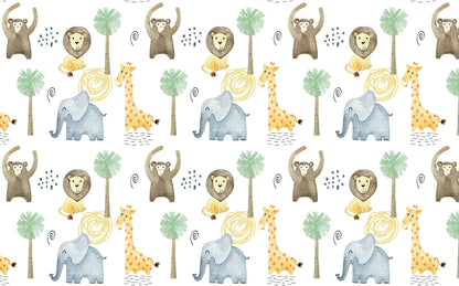 Minimalist Safari Animals Watercolor Wallpaper, Illustration Wallpaper Nursery, Art Child Wallpaper, Colorful Peel and Stick Baby Wallpaper