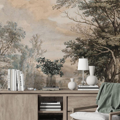 Ancient Rome Wallpaper, Bohemian Wallpaper, Trees Mural Peel and Stick Wallpaper, Antique Wallpaper, Nostalgic Wallpaper, Drawwing Wallpaper