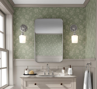 Vintage Wallpaper with Rose Pattern on Green Background, Floral Wallpaper, Romantic Wall Mural, Peel and Stick Wallpaper, Drawing Wallpaper