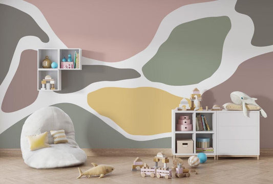 Color Patterned 3D Kid Wallpaper, Fun Kid Mural, Pastel Tones Illustration Wallpaper Nursery, Art Child Wallpaper, Colourful Baby Wallpaper