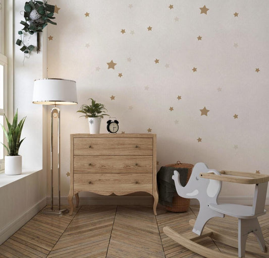 Beige Baby Wallpaper, Star Pattern Wallpaper For Kidsroom, Wallpaper Nursery, Child Wallpaper, Sky Baby Wallpaper, Bright Kids Wallpaper
