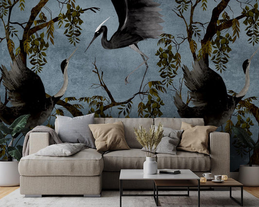 Tree and Bird Special Design Wallpaper, Bird Wallpaper, Romantic Wall Mural, Peel and Stick Wallpaper, Drawing Wallpaper, Bohemian Wallpaper