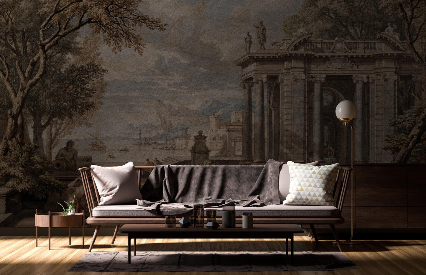 Harbor View in Ancient Rome Wallpaper, Bohemian Peel and Stick Wallpaper, Antique Wallpaper, Nostalgic Wallpaper, Drawwing Wallpaper