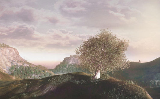 Wallpaper with Mountain and Big Plane Tree View, Tual Wallpaper, Nature Mural, Painting Wallpaper, Peel and Stick Wallpaper, Green Wallpaper