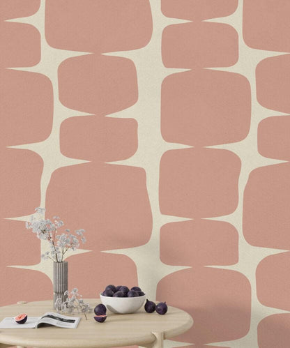 Pink Blocks on Beige Background Wallpaper, Peel and Stick Wallpaper, Stylish Room Design, Pink Wallpaper, Geometric Pattern Wallpaper