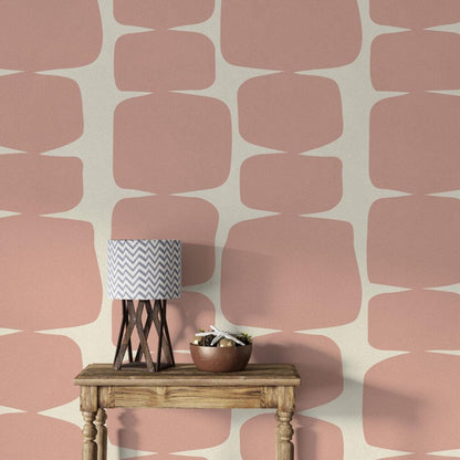 Pink Blocks on Beige Background Wallpaper, Peel and Stick Wallpaper, Stylish Room Design, Pink Wallpaper, Geometric Pattern Wallpaper