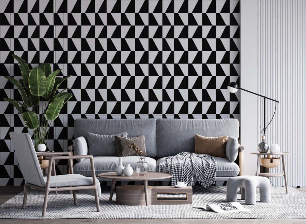 Black and White Square Pattern 3D Wallpaper, Peel and Stick Wallpaper, Stylish Wall Design, Black Wallpaper, Geometric Pattern Wallpaper