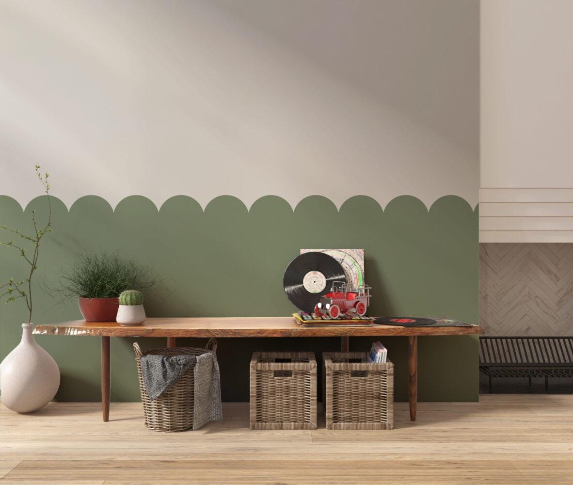 Green patterned wallpaper for kids, Peel and Stick Wallpaper, Baby Room Wallpaper, Flower Wavy Wallpaper, Geometric Pattern Wallpaper