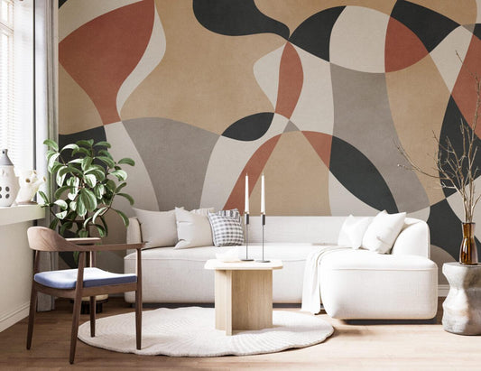 Abstract Patterned Wallpaper in Soft Colors, Boho Style Pattern Wallpaper, Peel and Stick Wallpaper, Watercolor Colorful Wallpaper