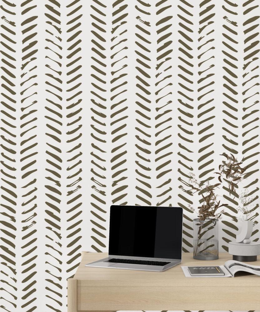 Short Dashed Lines Pattern Wallpaper In Brown Khaki Tones, Peel and Stick Wallpaper, Modern Wallpaper, Abstract Pattern Wallpaper