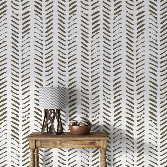 Short Dashed Lines Pattern Wallpaper In Brown Khaki Tones, Peel and Stick Wallpaper, Modern Wallpaper, Abstract Pattern Wallpaper