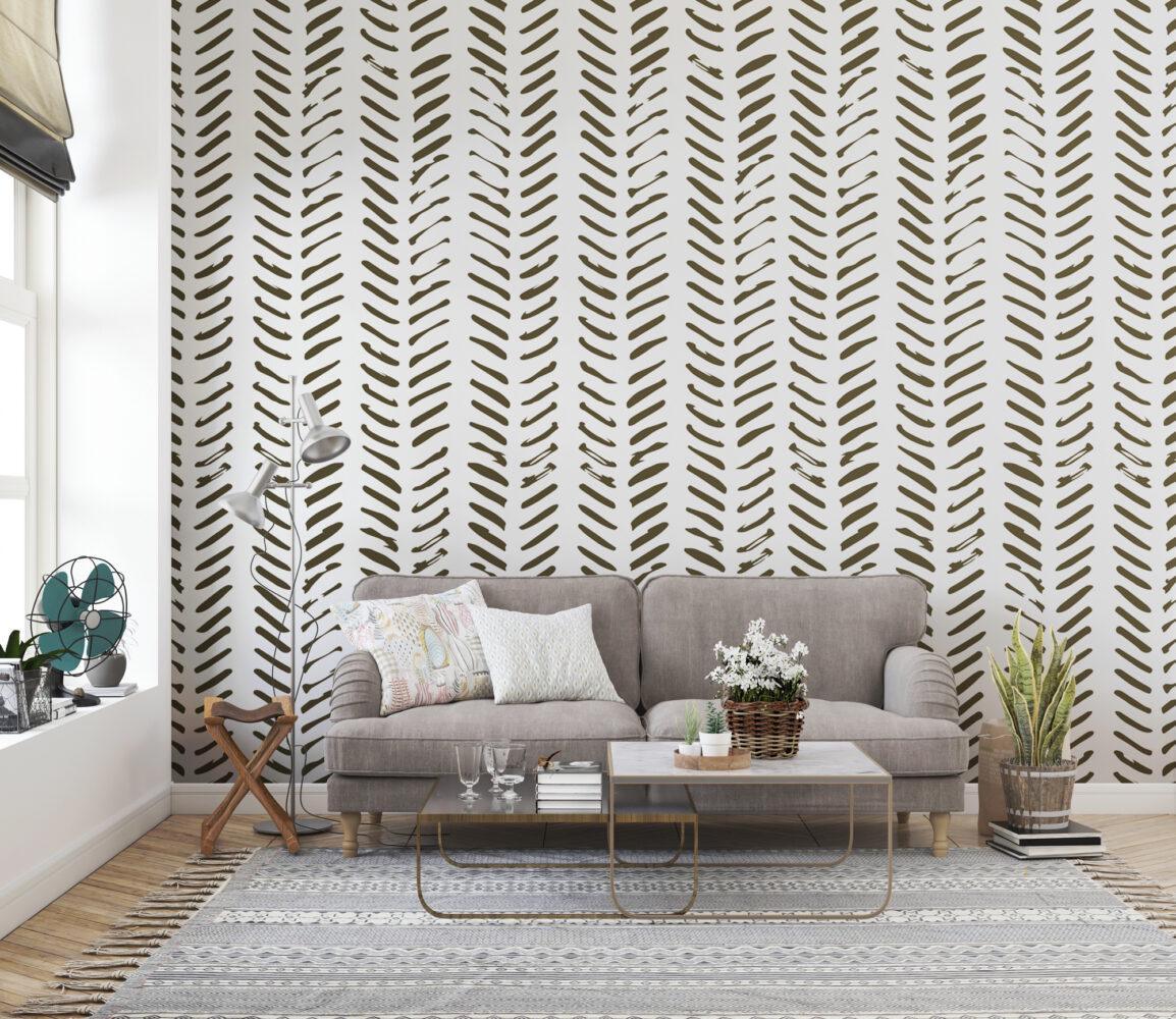 Short Dashed Lines Pattern Wallpaper In Brown Khaki Tones, Peel and Stick Wallpaper, Modern Wallpaper, Abstract Pattern Wallpaper