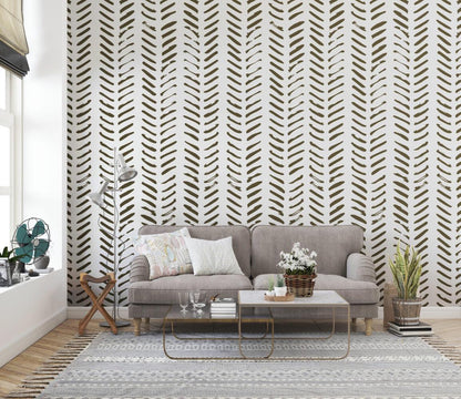 Short Dashed Lines Pattern Wallpaper In Brown Khaki Tones, Peel and Stick Wallpaper, Modern Wallpaper, Abstract Pattern Wallpaper