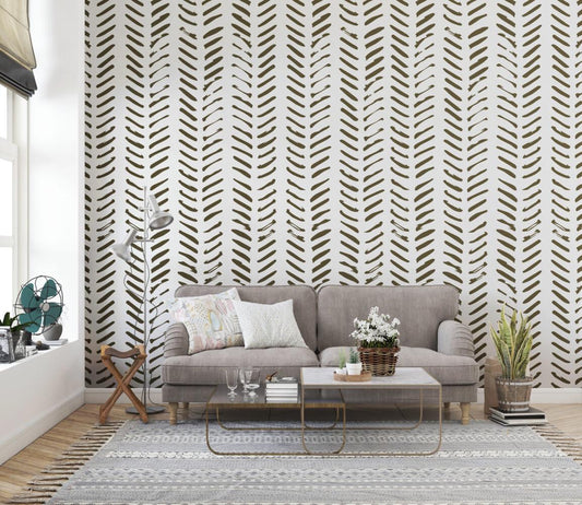 Short Dashed Lines Pattern Wallpaper In Brown Khaki Tones, Peel and Stick Wallpaper, Modern Wallpaper, Abstract Pattern Wallpaper
