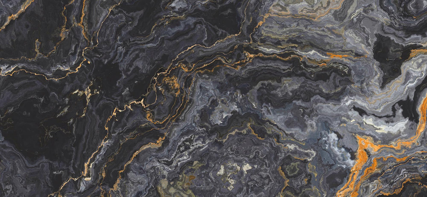 Black Marble and Gold Colored Moires Patterned Wallpaper, Design Abstract Peel and Stick Wallpaper, Modern Natural Looking Marble Wallpaper