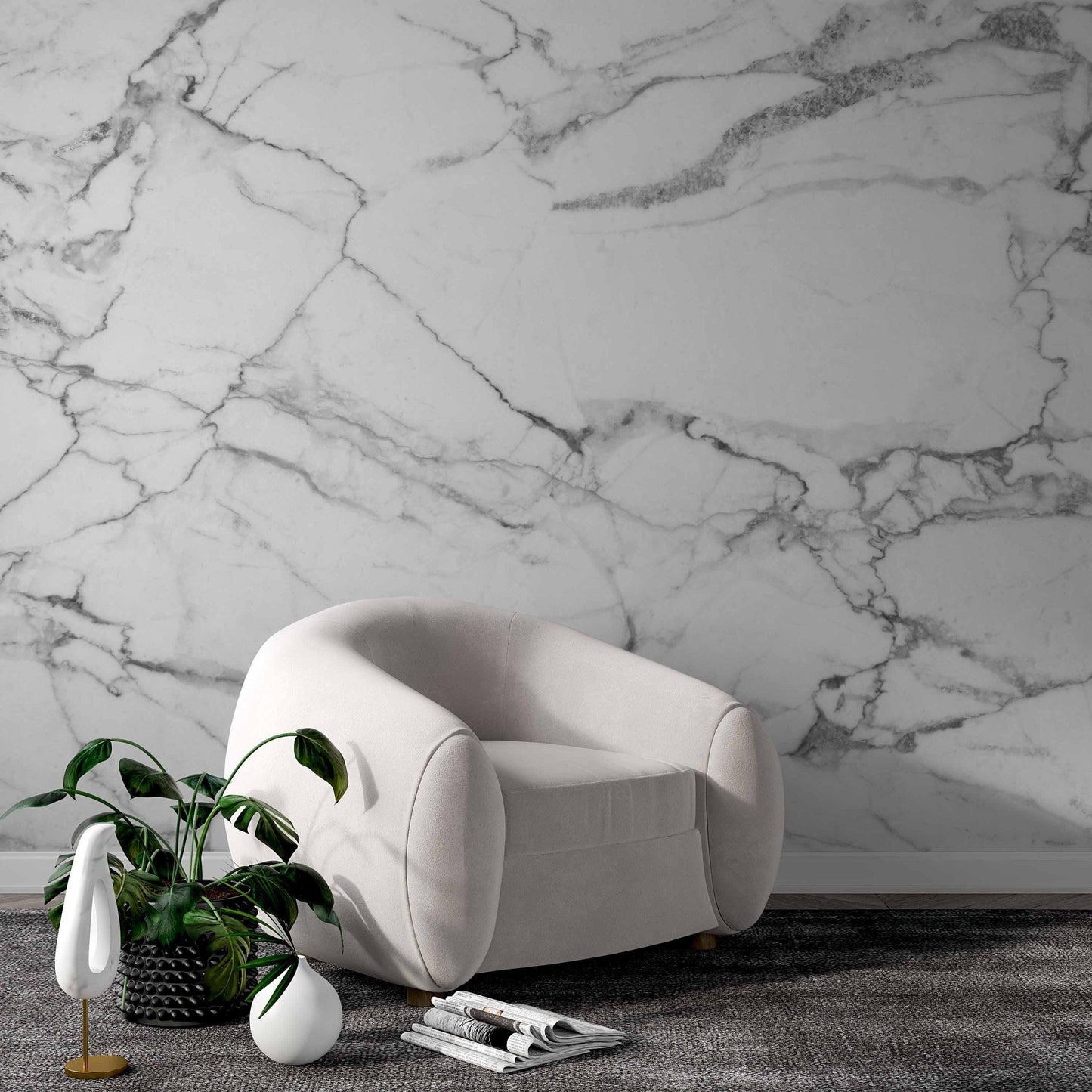 White Gray Carrara Marble Patterned Wallpaper, Design Abstract Peel and Stick Wallpaper, Modern Natural Looking Marble Wallpaper