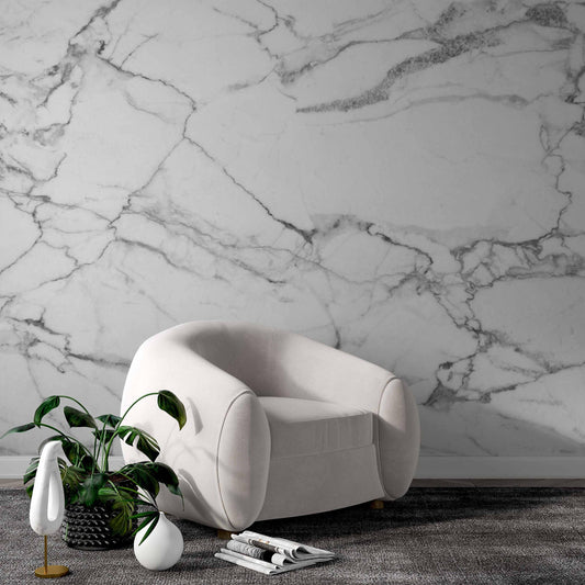 White Gray Carrara Marble Patterned Wallpaper, Design Abstract Peel and Stick Wallpaper, Modern Natural Looking Marble Wallpaper