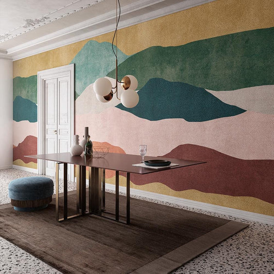 Colorful Wavy Abstract Patterned Wallpaper, Boho Style Pattern Wallpaper, Peel and Stick Wallpaper, Watercolor Colorful Wallpaper