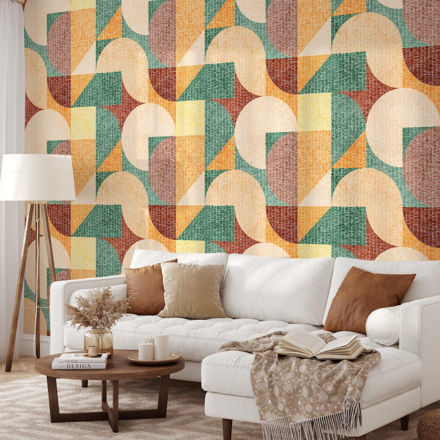 Large Geometric Wallpaper, Artistic Geometric Combination 3D Wallpaper, Colourful Abstract Patterned Wallpaper, Boho Style Pattern Wallpaper