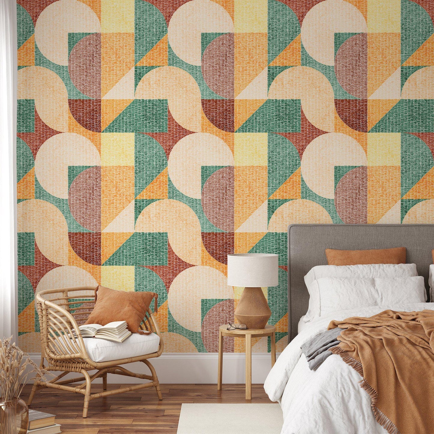 Large Geometric Wallpaper, Artistic Geometric Combination 3D Wallpaper, Colourful Abstract Patterned Wallpaper, Boho Style Pattern Wallpaper