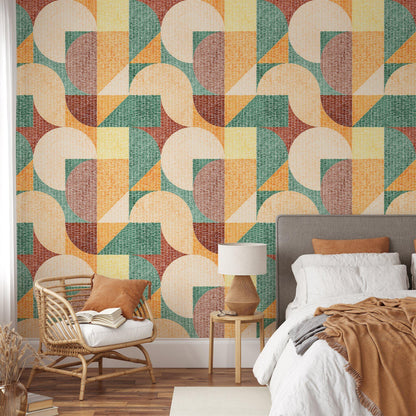 Large Geometric Wallpaper, Artistic Geometric Combination 3D Wallpaper, Colourful Abstract Patterned Wallpaper, Boho Style Pattern Wallpaper