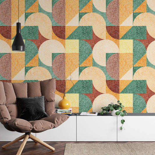 Large Geometric Wallpaper, Artistic Geometric Combination 3D Wallpaper, Colourful Abstract Patterned Wallpaper, Boho Style Pattern Wallpaper