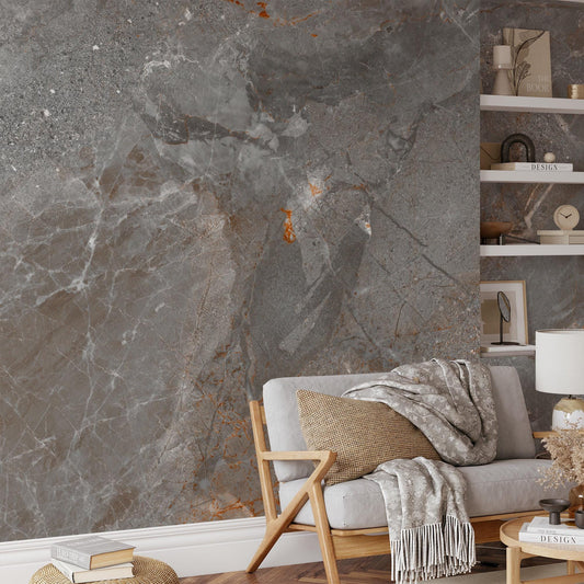 Copper Cracked Stone Marble Textured Wallpaper, Design Marble Effect Wallpaper, Modern Wallpaper, Natural Looking Stone Wallpaper