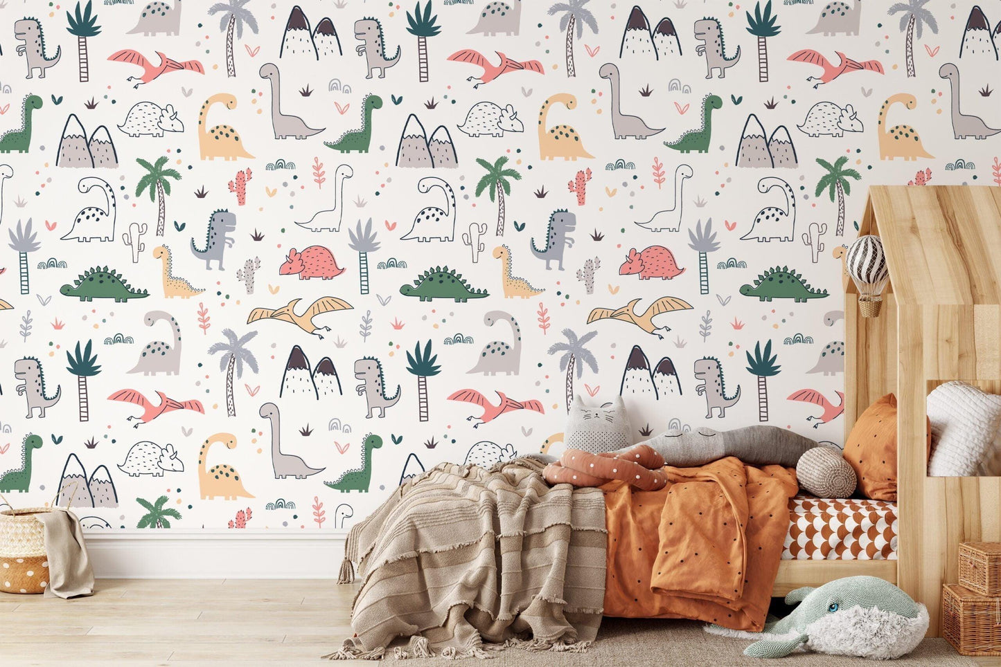Doodle Dinosaur Drawings Wallpaper, Cute Drawing Dinosaur 3D Wall Poster, Kids Wallpaper, Cute Baby Room Sketch Wallpaper, Wallpaper Nursery