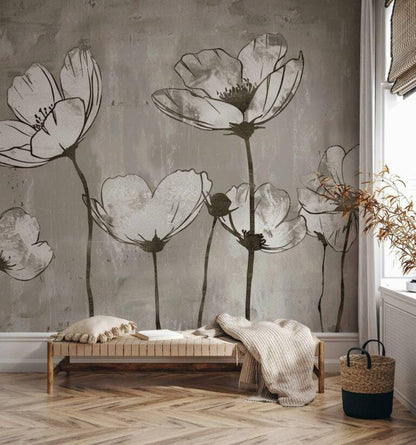 Elegant Dream Wallpaper, Drawwing Flowers Wallpaper, Illustration Wallpaper, Watercolor Wallpaper, Floral Wallpaper, Bohemian Mural